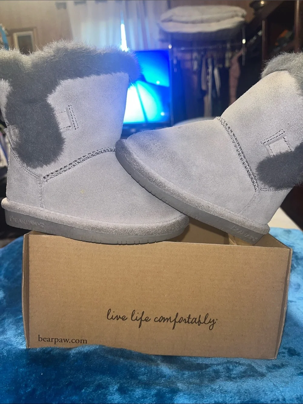 BearPaw Gray Faux Fur Kids Winter Boots